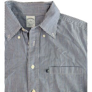 Brooks Brothers 346 Shirt Mens Size Large Blue White Plaid Cotton Button Down
